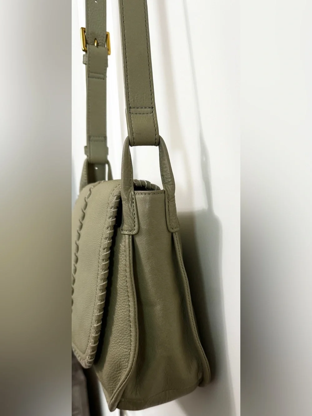 HOBO Brio Olive Leather Whipstitched Tassel Crossbody Bag